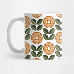 Retro Geometric Flower Pattern 5 in Green and Earthy tones Mug